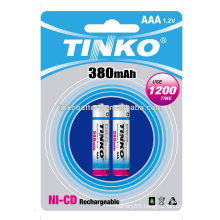 ni-cd battery size AAA 380mah 2pcs/blister AAA/C/D/9V/SC